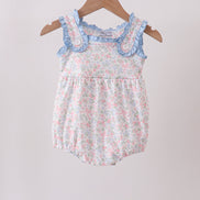 Blue Floral Print Ruffle Bubble