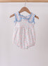 Blue Floral Print Ruffle Bubble