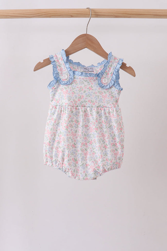 Blue Floral Print Ruffle Bubble