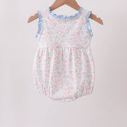 Blue Floral Print Ruffle Bubble