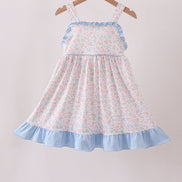 Blue Floral Print Ruffle Dress