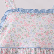 Blue Floral Print Ruffle Dress