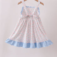 Blue Floral Print Ruffle Dress