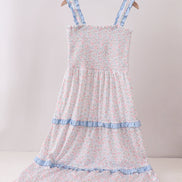 Blue Floral Smocked Mom Tiered Dress