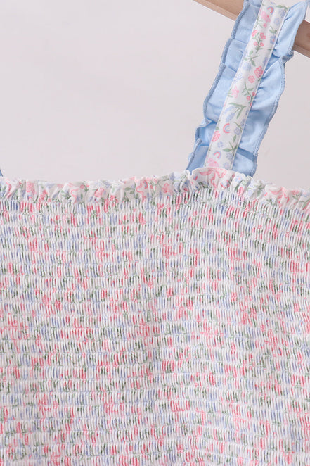 Blue Floral Smocked Mom Tiered Dress
