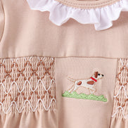 Khaki Puppy Smocked Bloomer Set