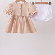 Khaki Puppy Smocked Bloomer Set