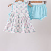 Blue Boots Print Bloomer Set