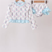 Blue Boots Ruffle Rashguard Set