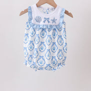 Blue Shells Embroidered Ruffle Bubble