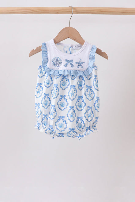 Blue Shells Embroidered Ruffle Bubble