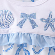 Blue Shells Embroidered Ruffle Bubble