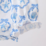 Blue Shells Embroidered Ruffle Bubble