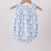 Blue Shells Embroidered Ruffle Bubble
