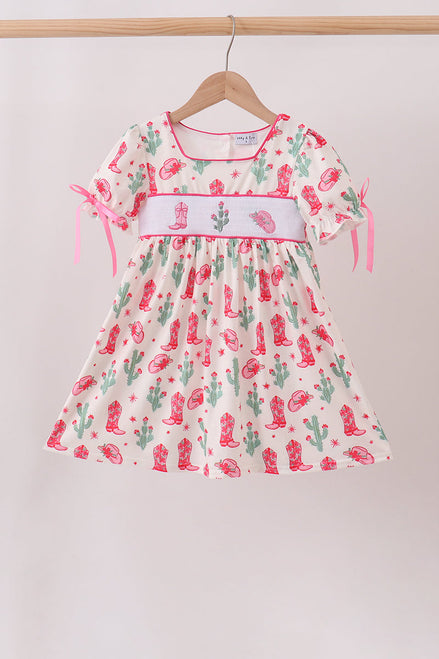 Pink Boots Smocked Dress