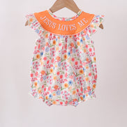 Coral Jesus Loves me Embroidered Floral Bubble