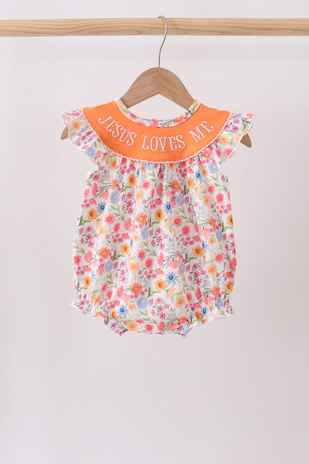 Coral Jesus Loves me Embroidered Floral Bubble