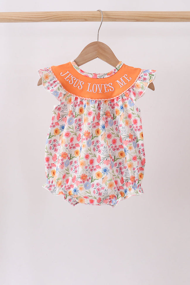 Coral Jesus Loves me Embroidered Floral Bubble