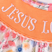 Coral Jesus Loves me Embroidered Floral Bubble