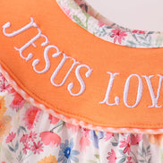 Coral Jesus Loves me Embroidered Floral Bloomer Set