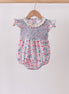Blue Floral Smocked Ruffle Bubble