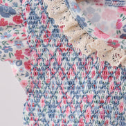 Blue Floral Smocked Ruffle Bubble