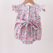 Blue Floral Smocked Ruffle Bubble