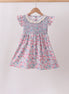 Blue Floral Smocked Ruffle Dress