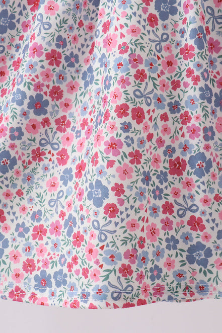 Blue Floral Smocked Ruffle Dress