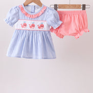 Blue Whale Embroidered Seersucker Bloomer Set