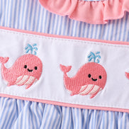 Blue Whale Embroidered Seersucker Bloomer Set