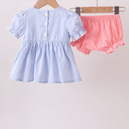 Blue Whale Embroidered Seersucker Bloomer Set