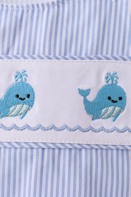Blue Whale Embroidered Seersucker Jon Jon