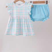 Blue Plaid Ruffle Bloomer Set
