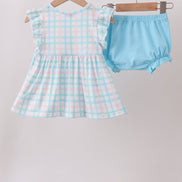 Blue Plaid Ruffle Bloomer Set