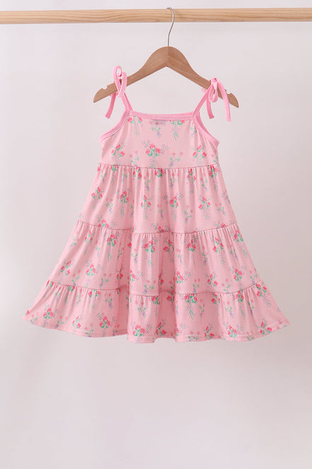 Pink Floral Tiered Dress
