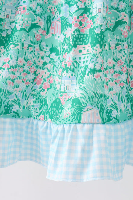 Green house floral Ruffle Dress
