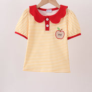 Mustard Stripe Apple Embroidered Top