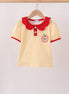 Mustard Stripe Apple Embroidered Top