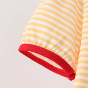 Mustard Stripe Apple Embroidered Top