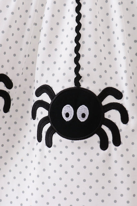 Black Spider Embroidery Ruffle Dress