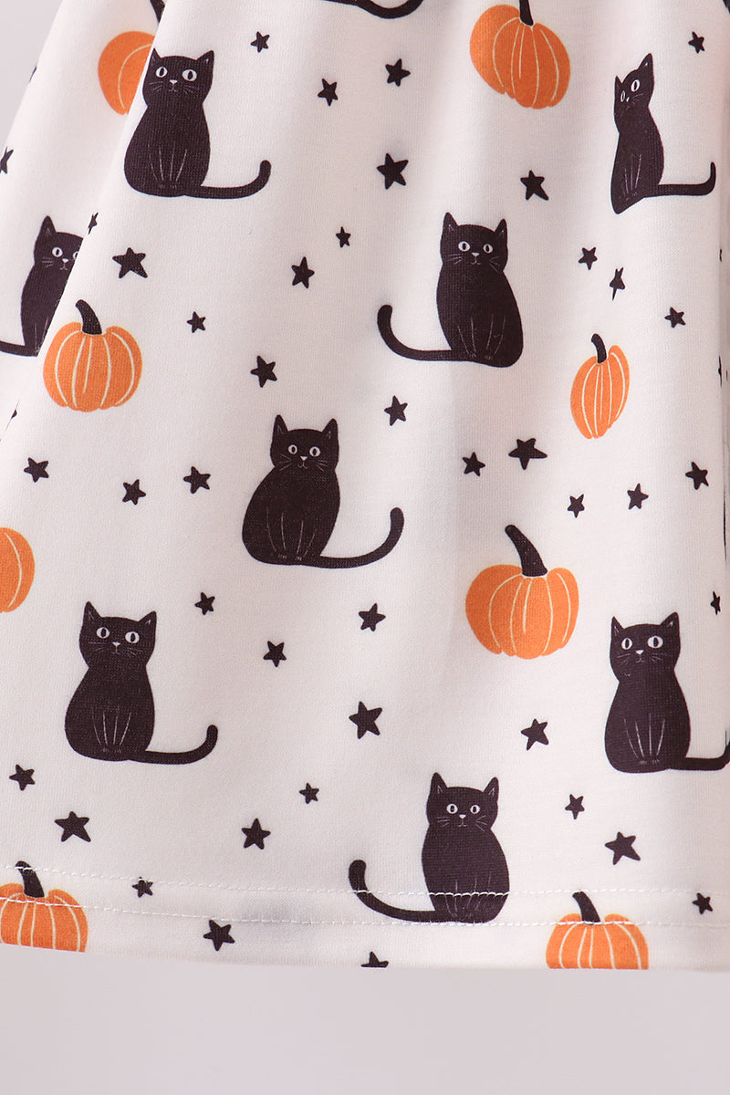 Girls Pink Pumpkin Cat Embroidery Pants Set – Toddler Halloween Outfit 18M–7Y