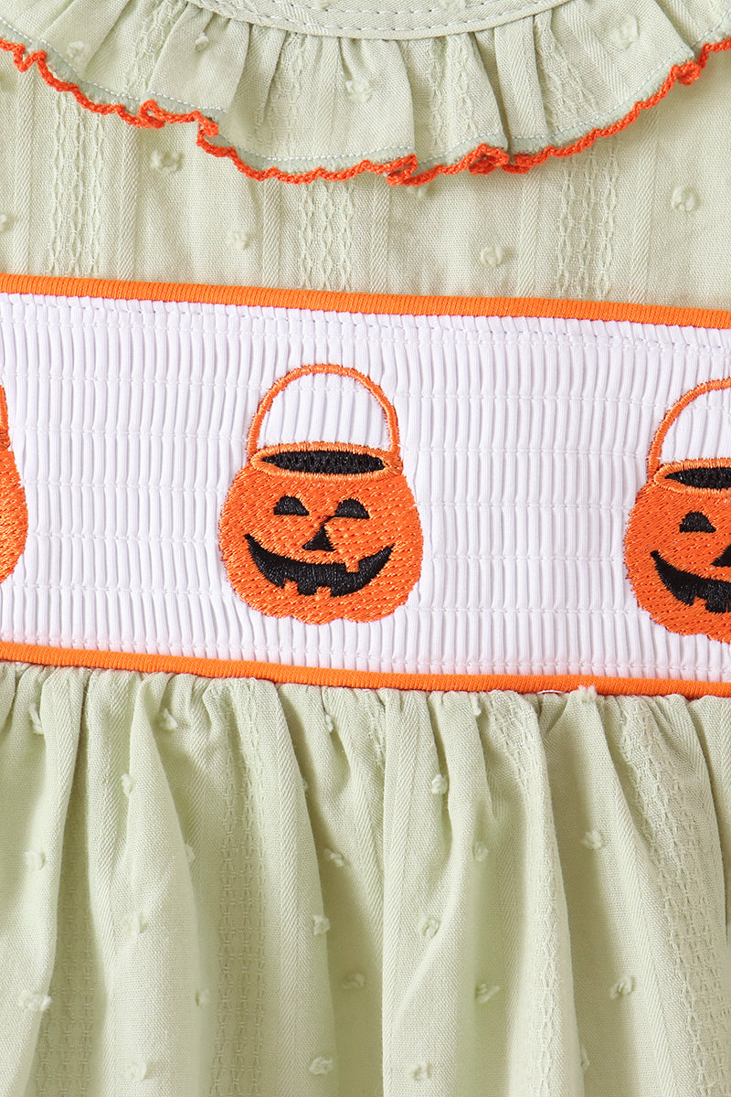 Mint Green Halloween Pumpkin Smocked Ruffle Shorts Set – Toddler Girls 2T-7