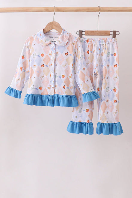 Blue Chicken Bow Bamboo Pajama Pants Set