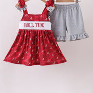 Maroon Alabama Roll Tide Smocked Ruffle Shorts Set