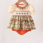 Vintage pumpkin smocked ruffle bubble