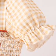 Vintage pumpkin smocked ruffle bubble