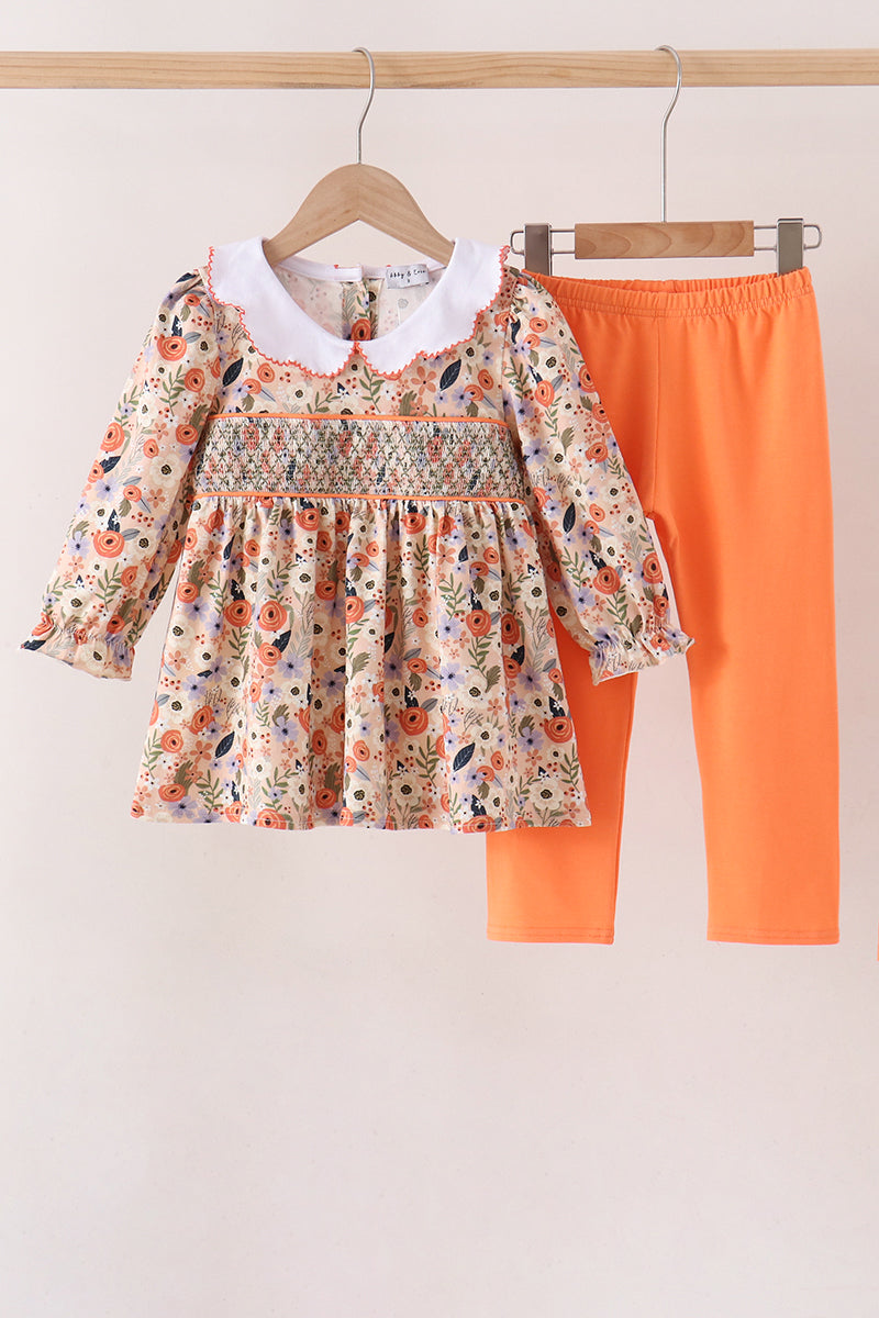 Coral Floral Smocked Pants Set – Baby & Toddler Girls 12M–7Y