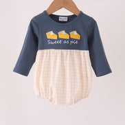Navy sweet as pie embroidery gingham bubble