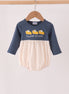 Navy sweet as pie embroidery gingham bubble